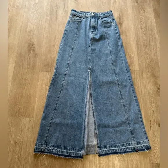 dissh lennon vintage denim blue long cotton high waist maxi skirt size 2 - Picture 10 of 12